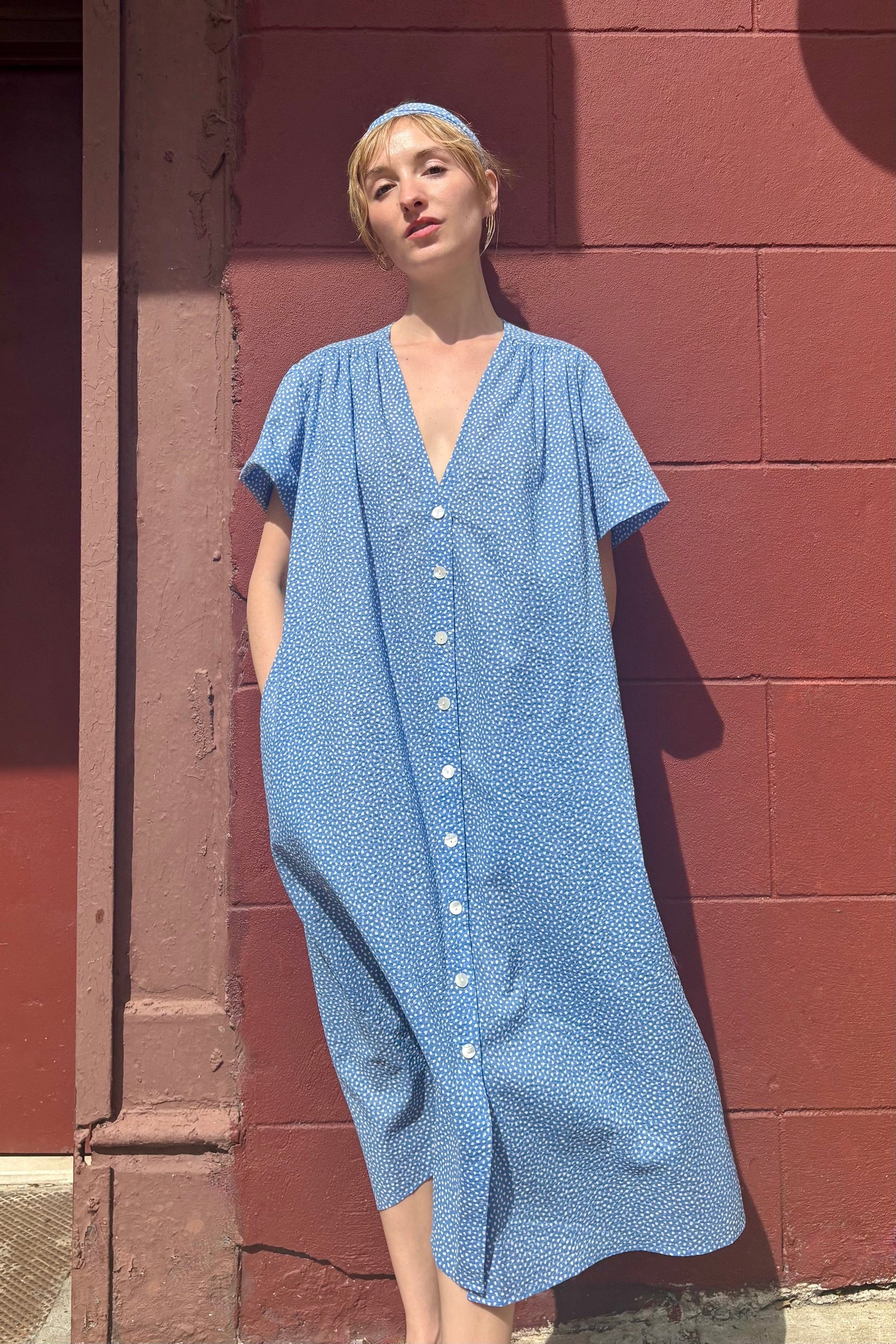 Frankie Dress in Cotton Pebble Print Dresses CHRISTINE ALCALAY Blue Pebble XS/S