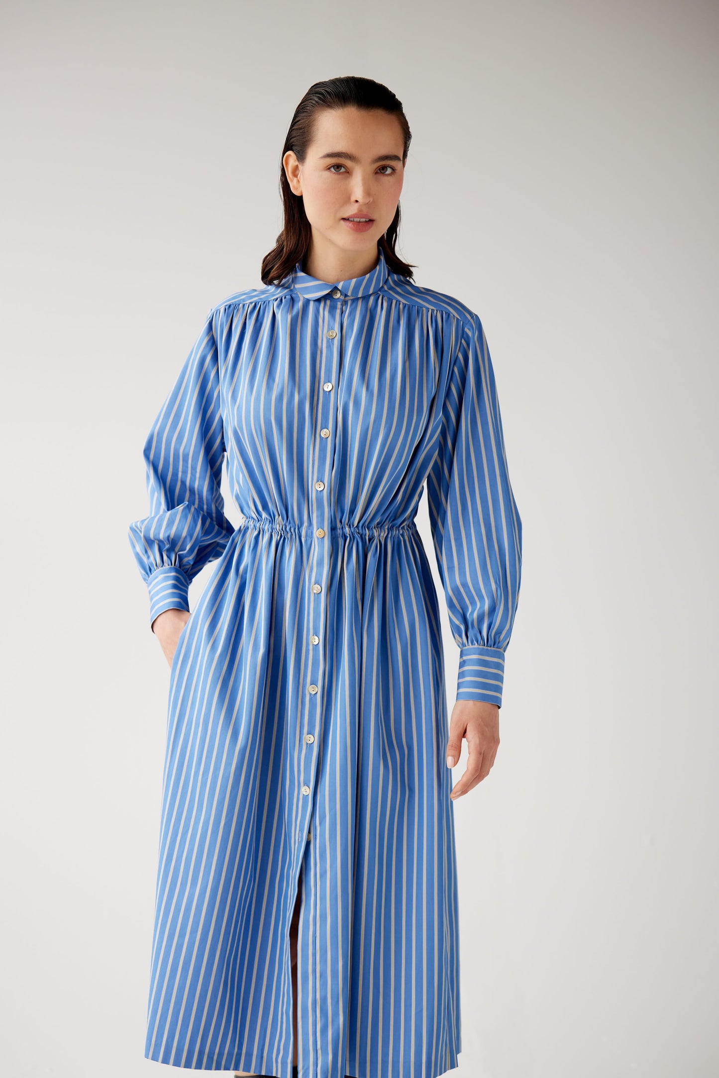 Georgia Dress in Sky Striped Cotton Dresses CHRISTINE ALCALAY