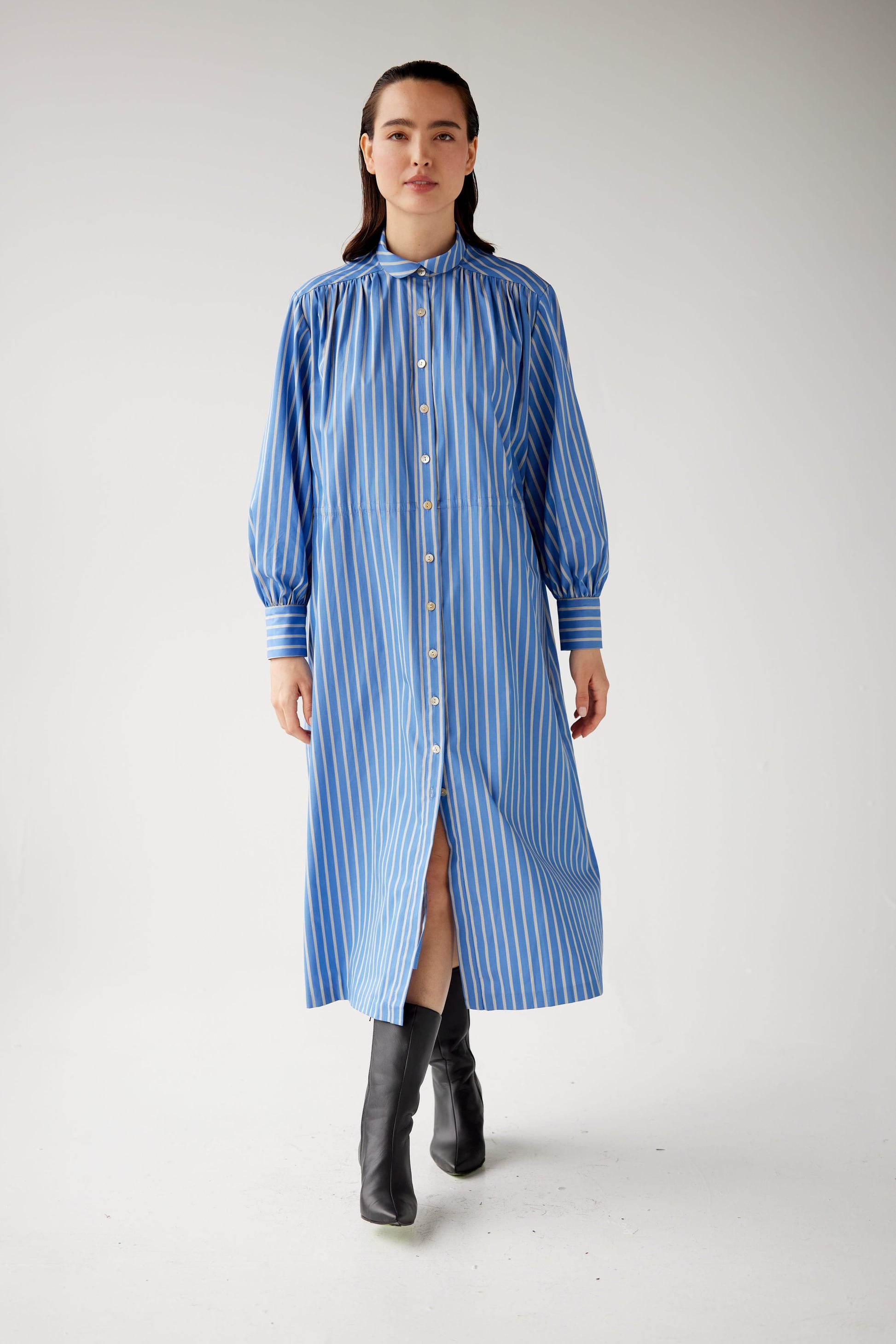 Georgia Dress in Sky Striped Cotton Dresses CHRISTINE ALCALAY