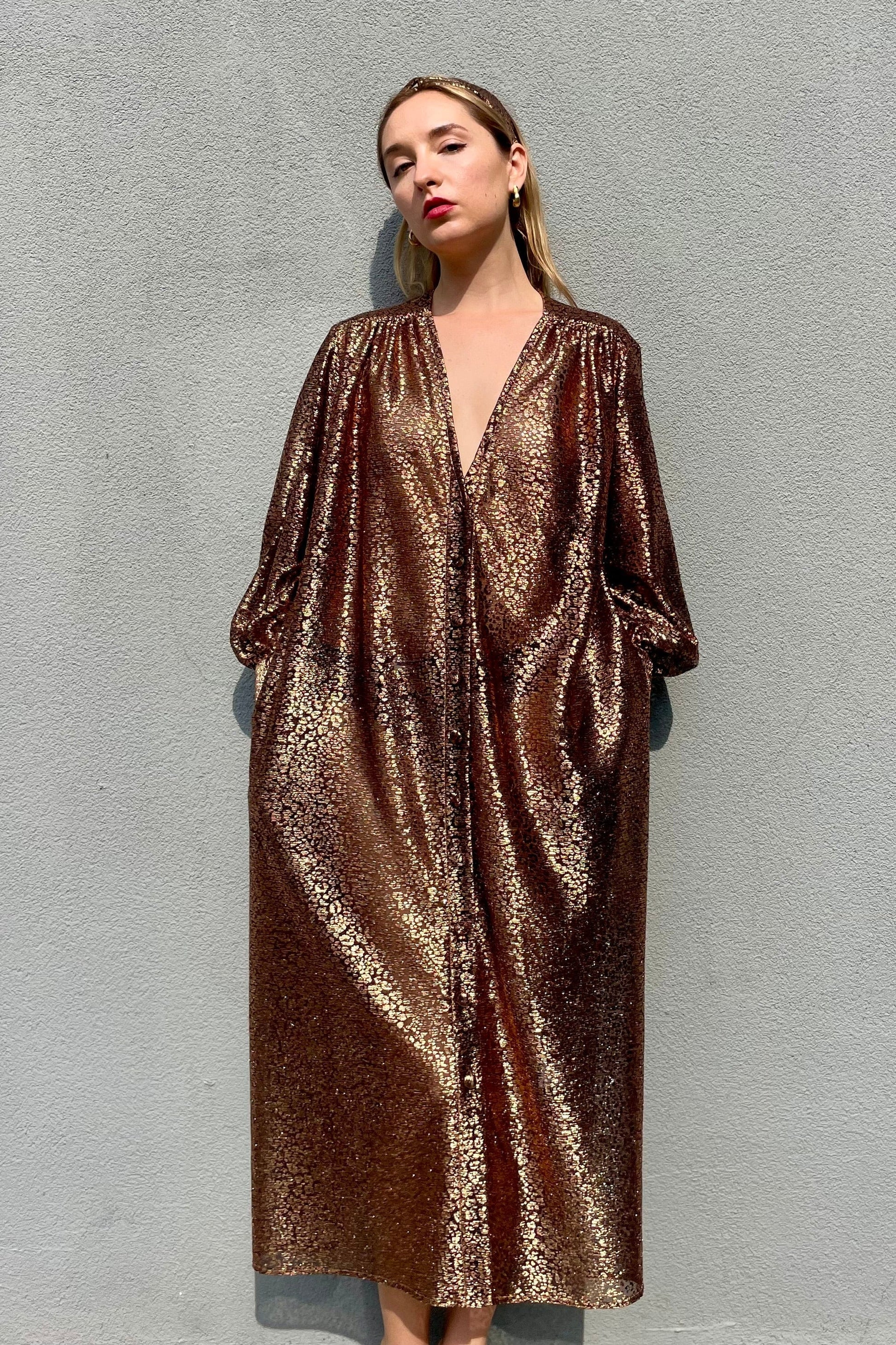 Farrah Dress in Metallic Dresses CHRISTINE ALCALAY Bronze Metallic XS/S 