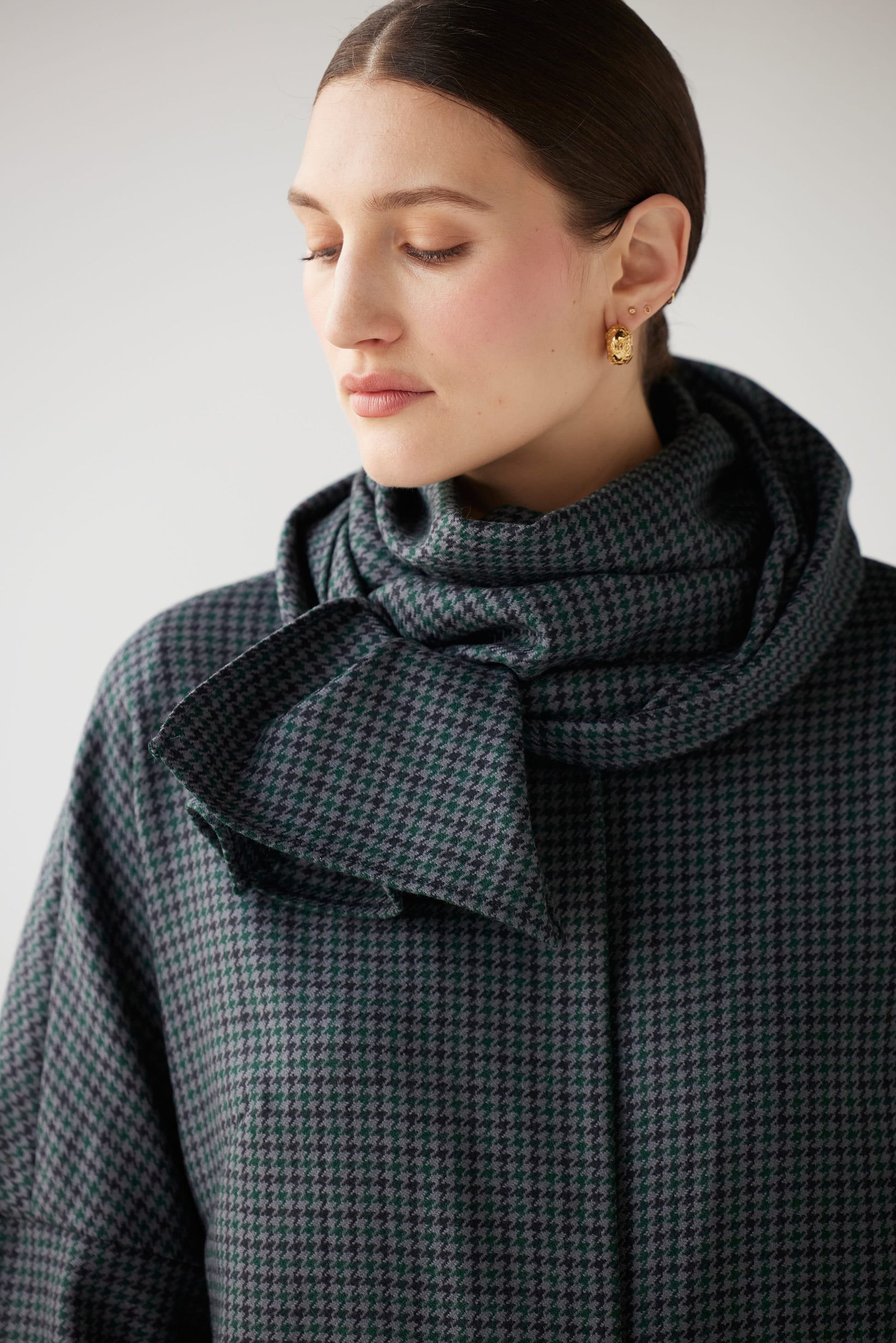 Ida Robe Overcoat in Evergreen Houndstooth Dresses CHRISTINE ALCALAY