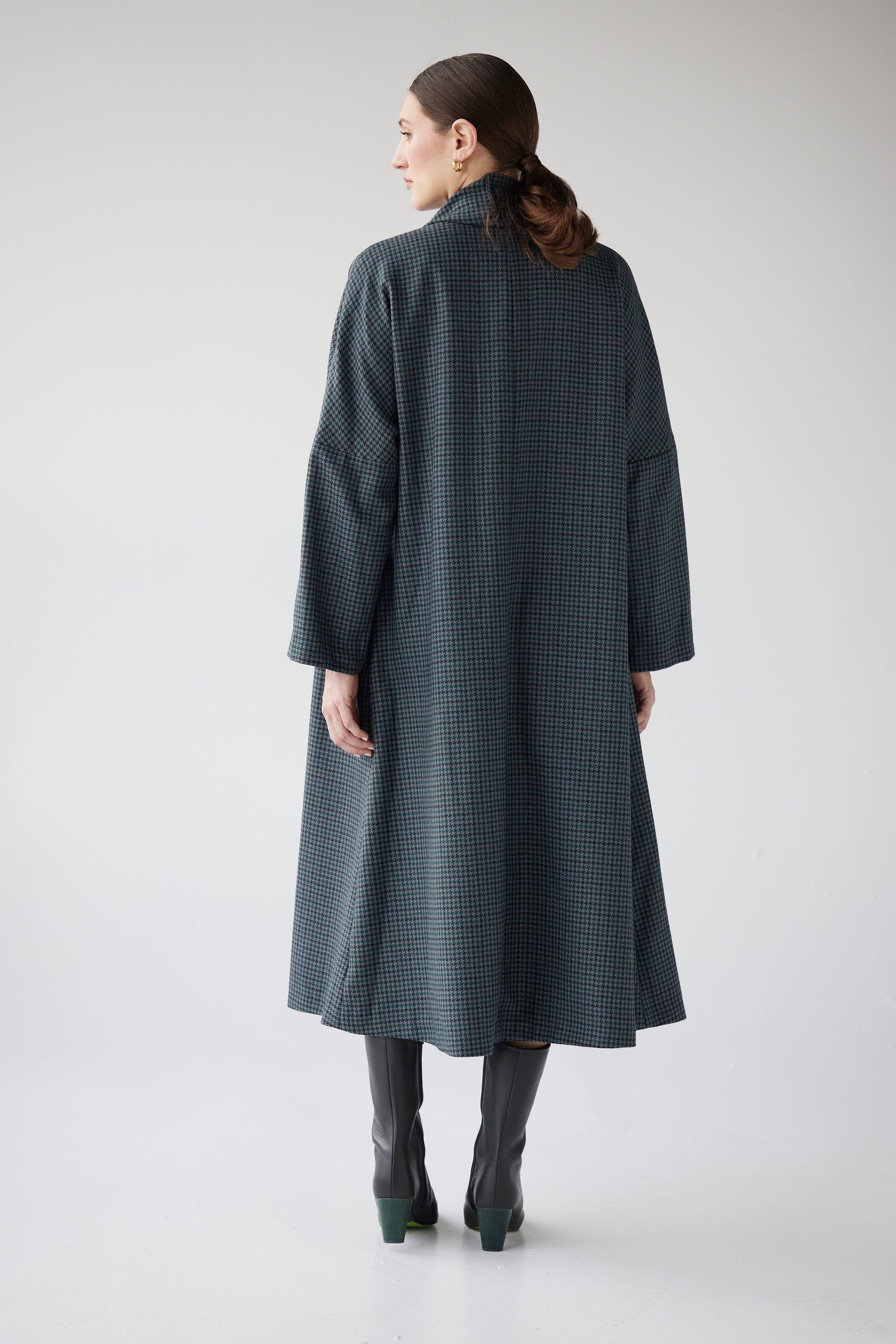 Ida Robe Overcoat in Evergreen Houndstooth Dresses CHRISTINE ALCALAY