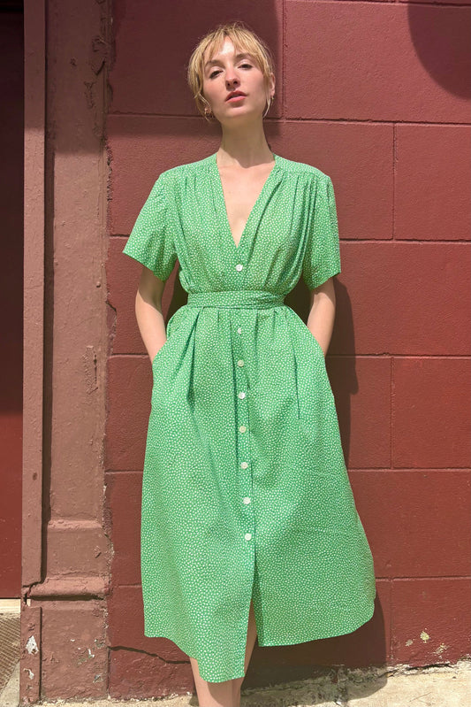 Frankie Dress in Cotton Pebble Print Dresses CHRISTINE ALCALAY Green Pebble XS/S