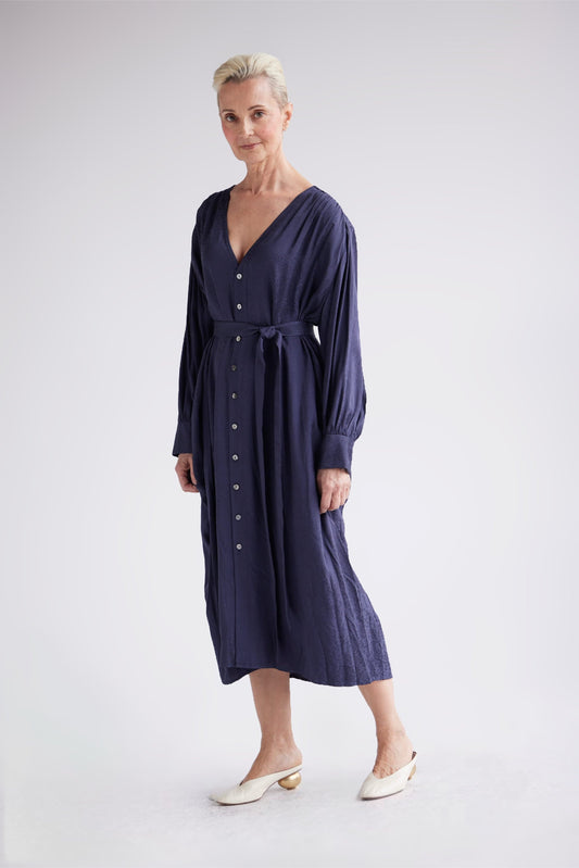Farrah Dress in Leopard Jacquard Dresses CHRISTINE ALCALAY Navy XS/S