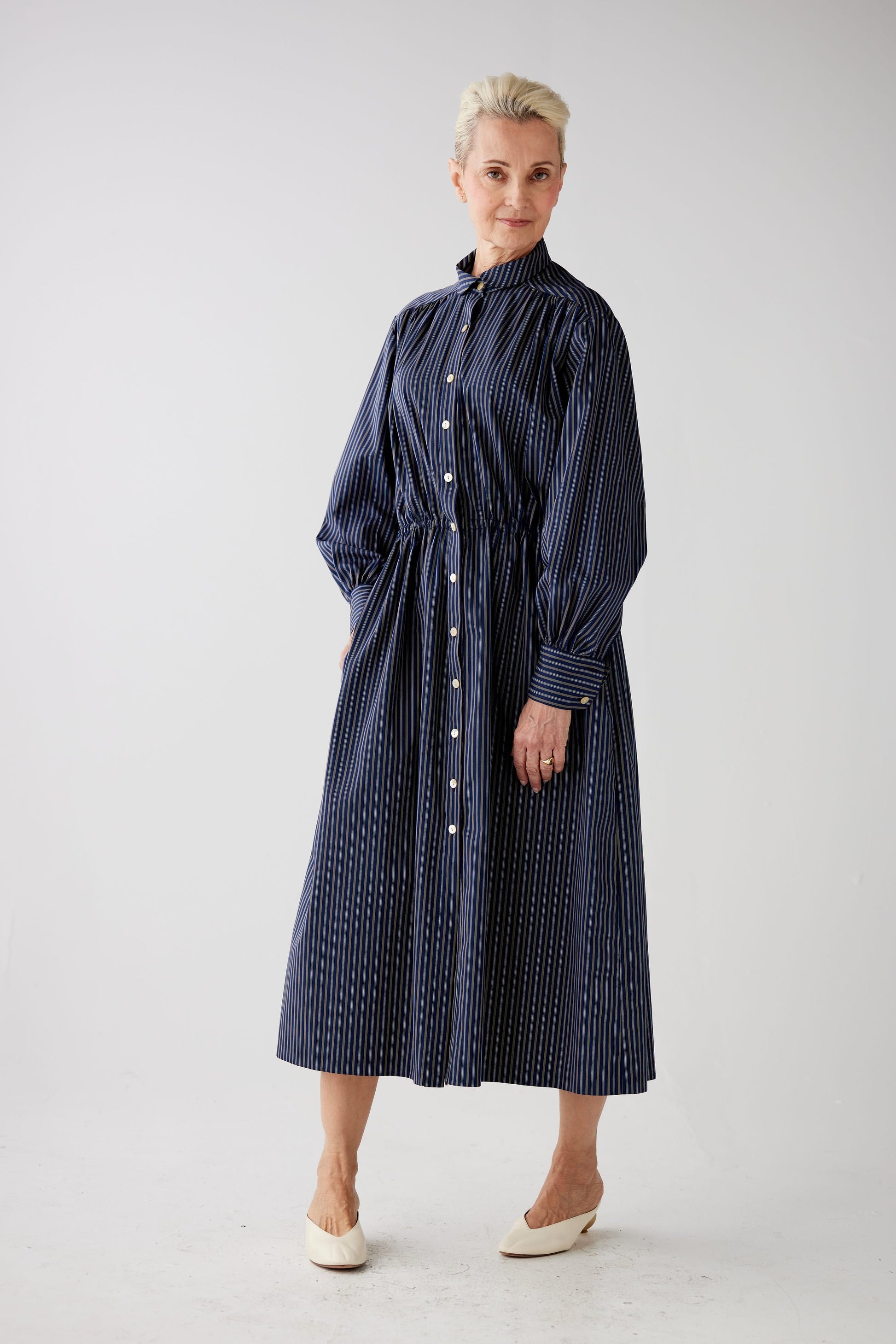 Georgia Dress in Navy Striped Cotton Dresses CHRISTINE ALCALAY