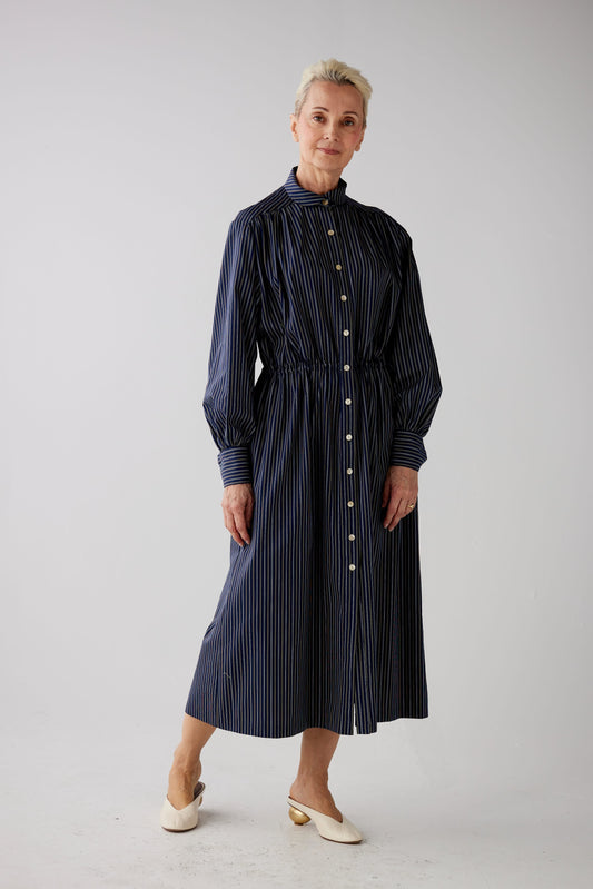 Georgia Dress in Navy Striped Cotton Dresses CHRISTINE ALCALAY