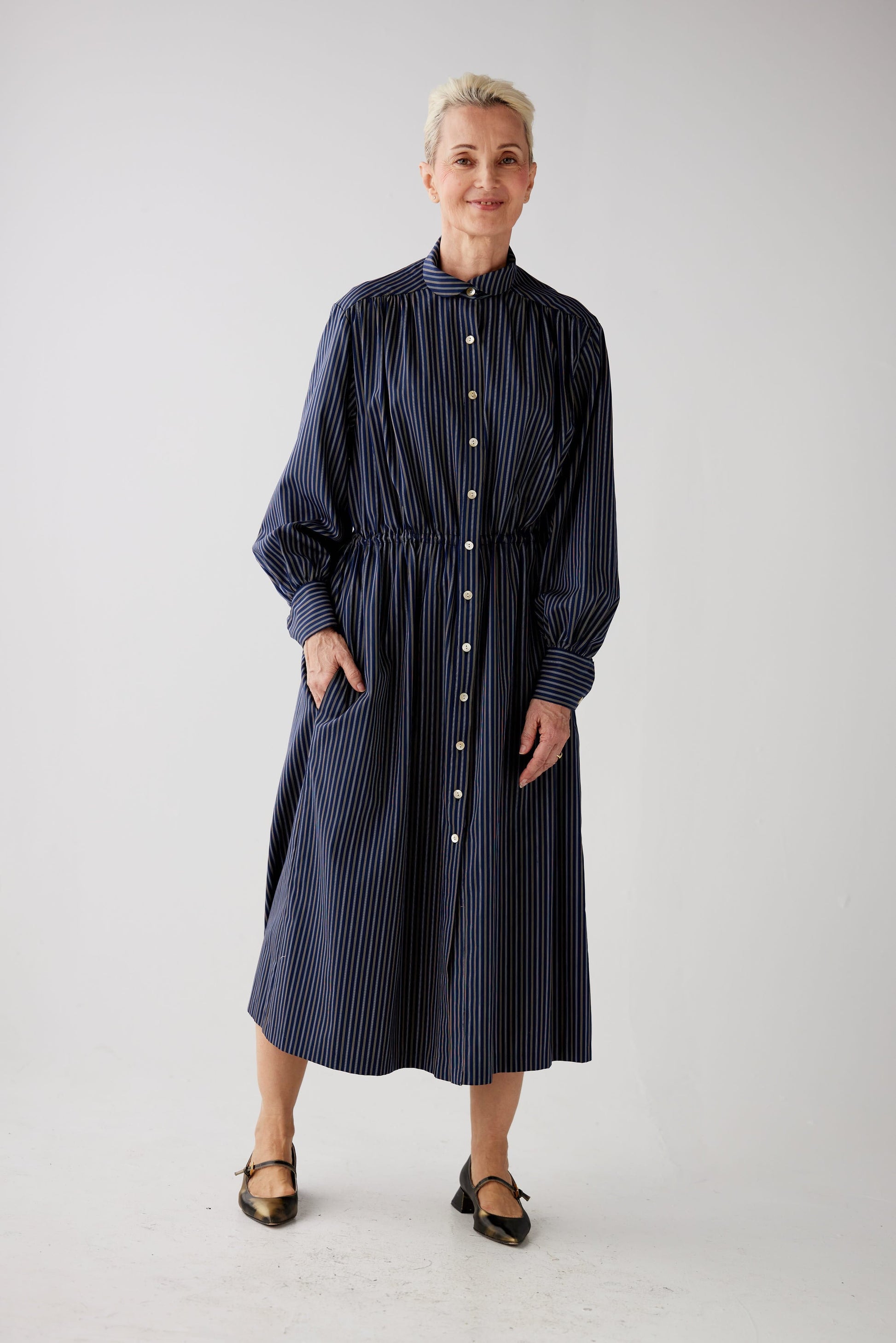 Georgia Dress in Navy Striped Cotton Dresses CHRISTINE ALCALAY