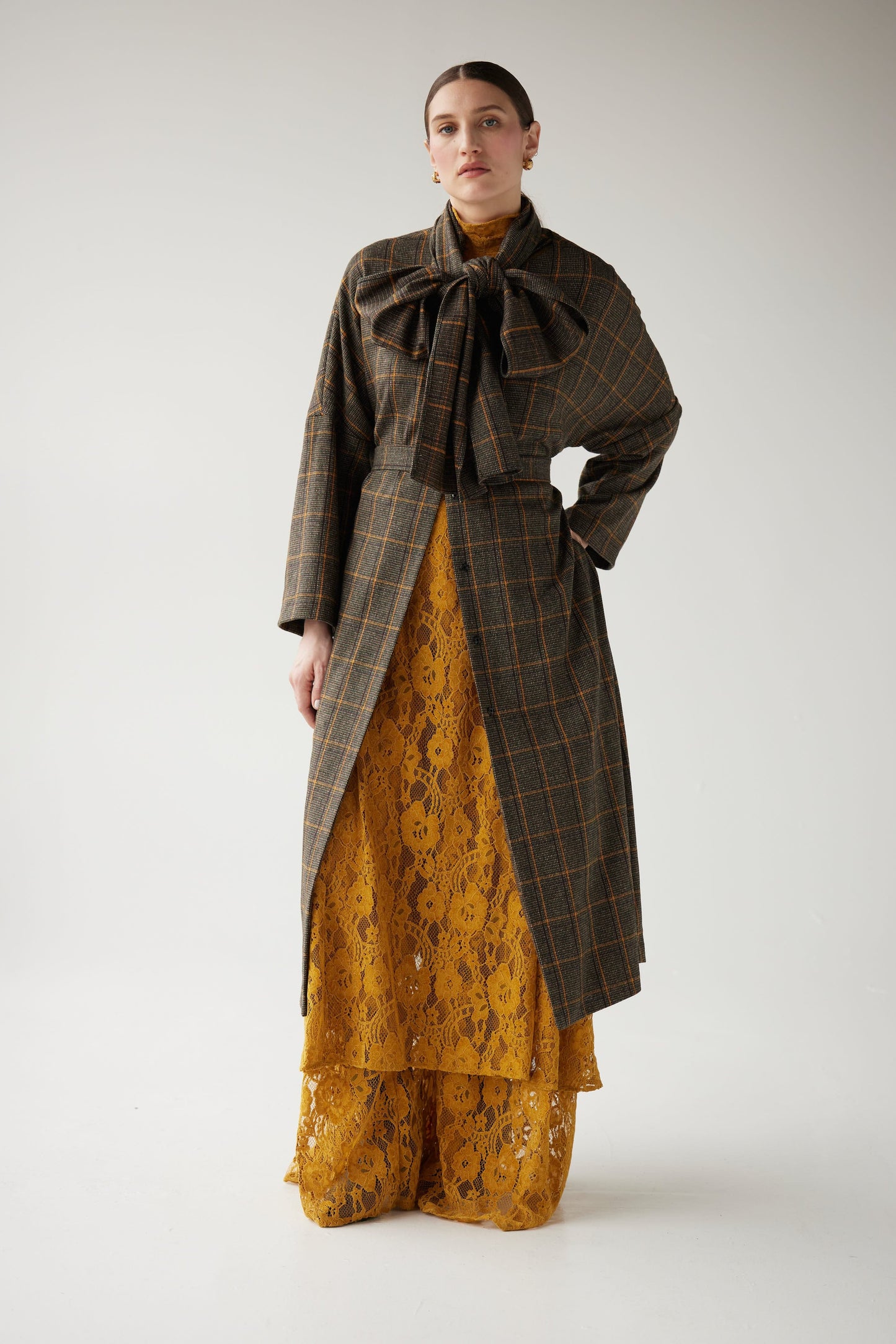 Ida Robe Overcoat in Toffee Plaid Wool Coats CHRISTINE ALCALAY