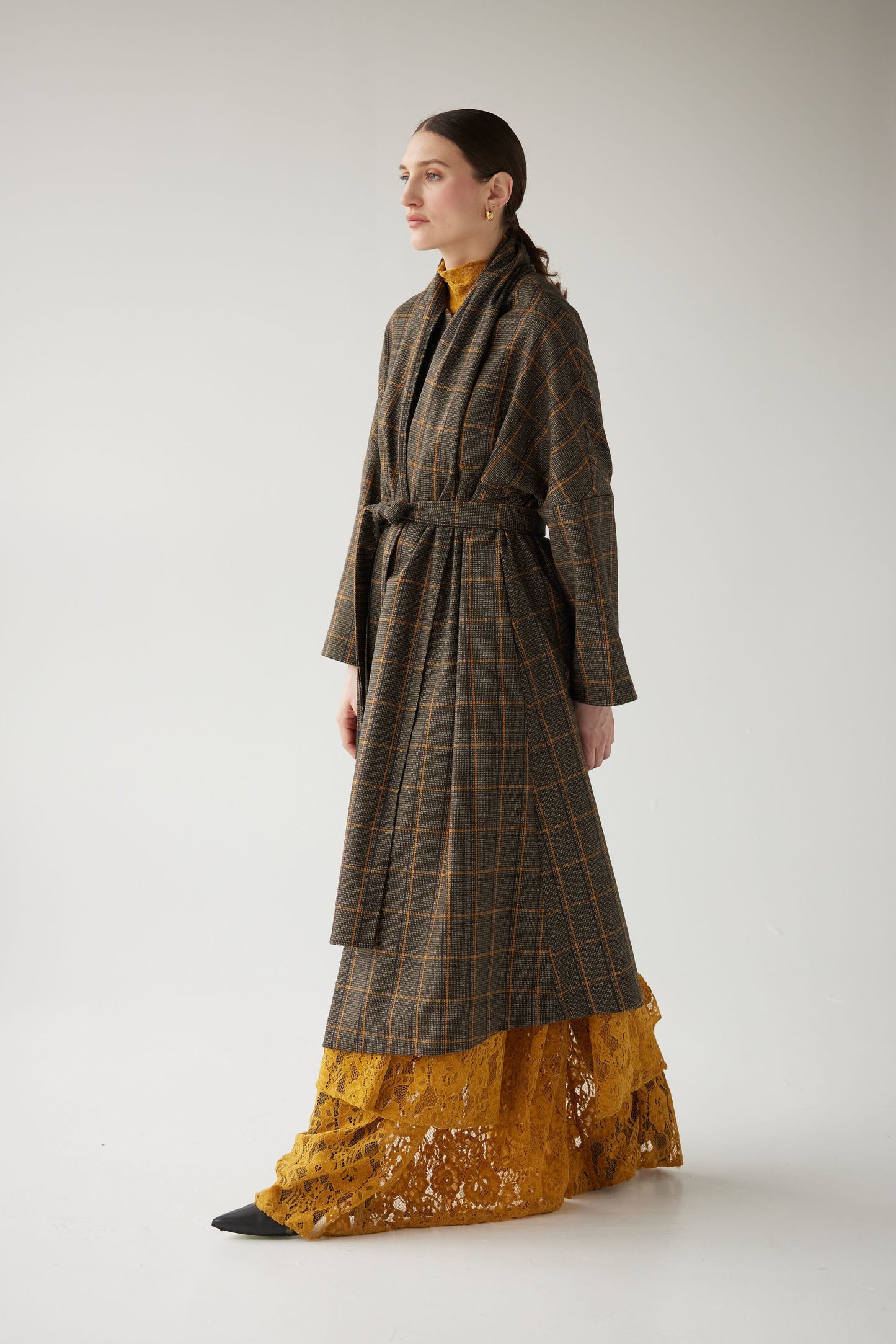 Ida Robe Overcoat in Toffee Plaid Wool Coats CHRISTINE ALCALAY