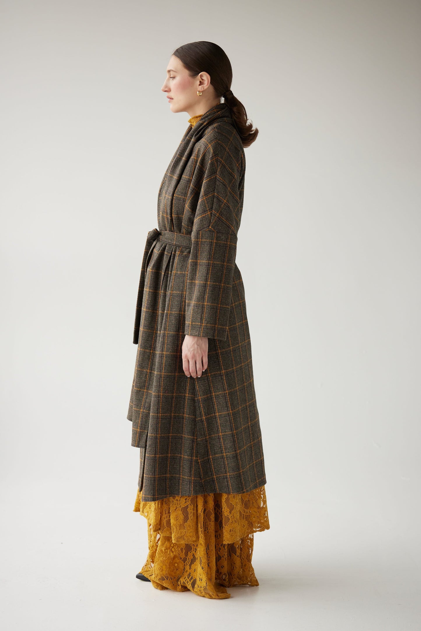 Ida Robe Overcoat in Toffee Plaid Wool Coats CHRISTINE ALCALAY