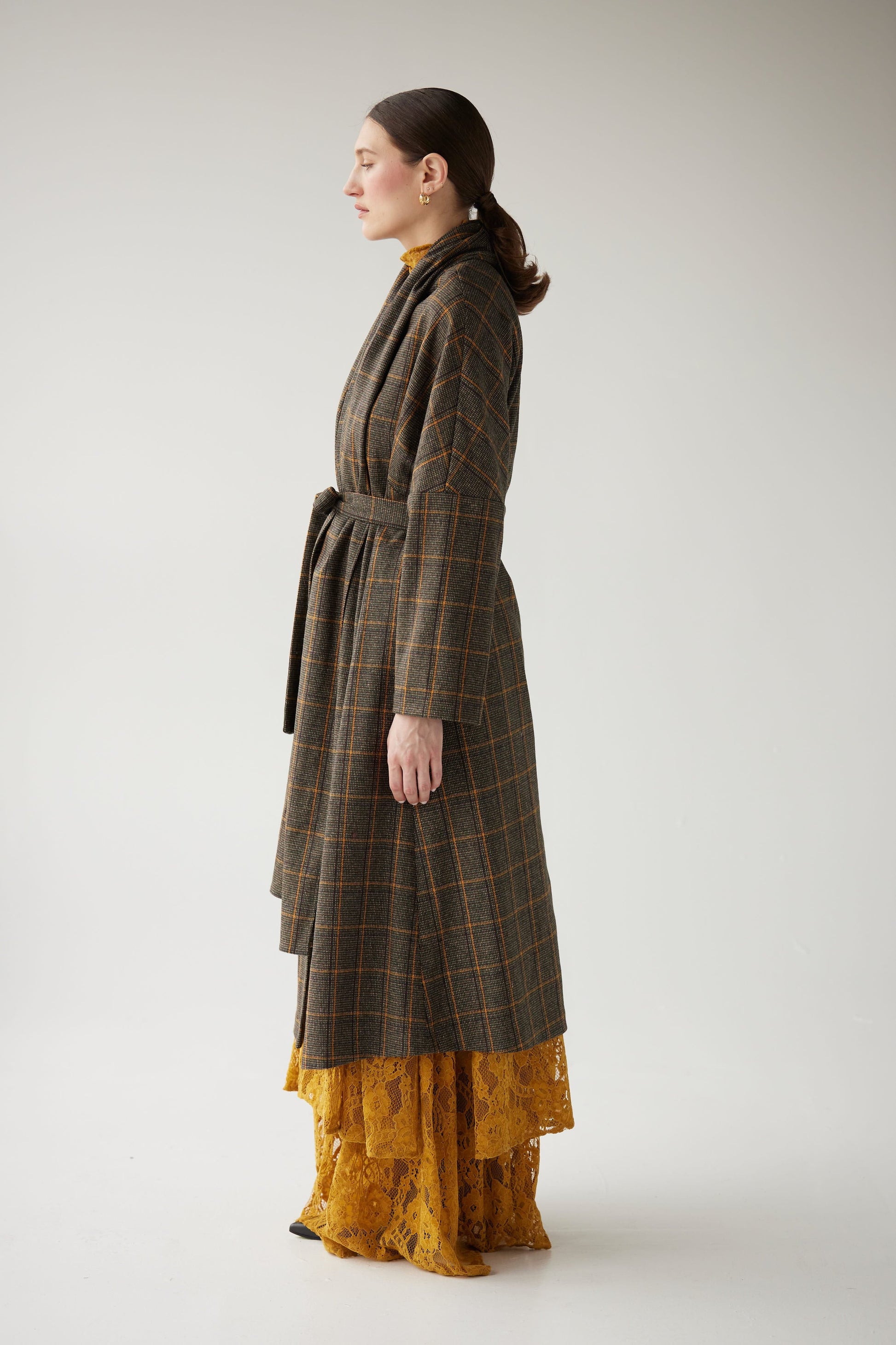 Ida Robe Overcoat in Toffee Plaid Wool Coats CHRISTINE ALCALAY