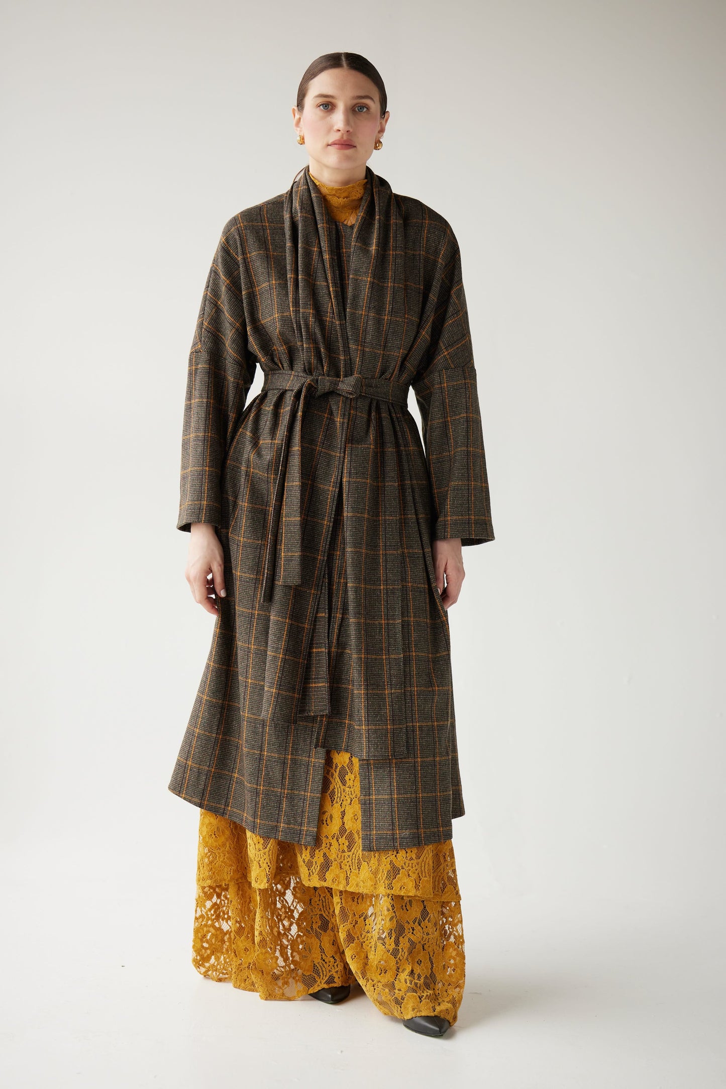 Ida Robe Overcoat in Toffee Plaid Wool Coats CHRISTINE ALCALAY
