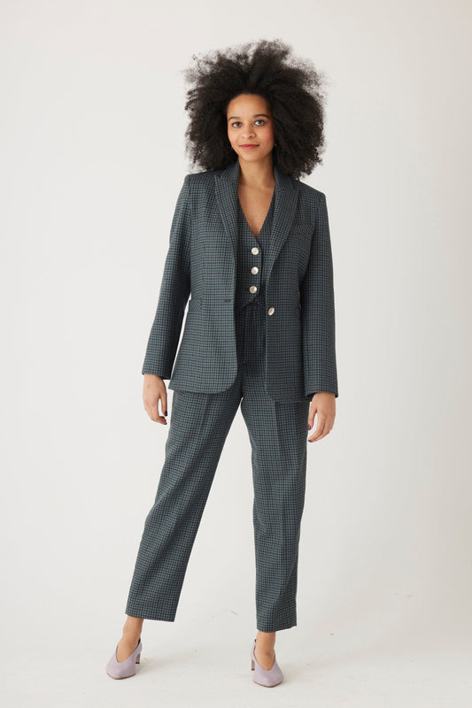 Bianca Blazer in Evergreen Houndstooth Wool Jackets CHRISTINE ALCALAY   