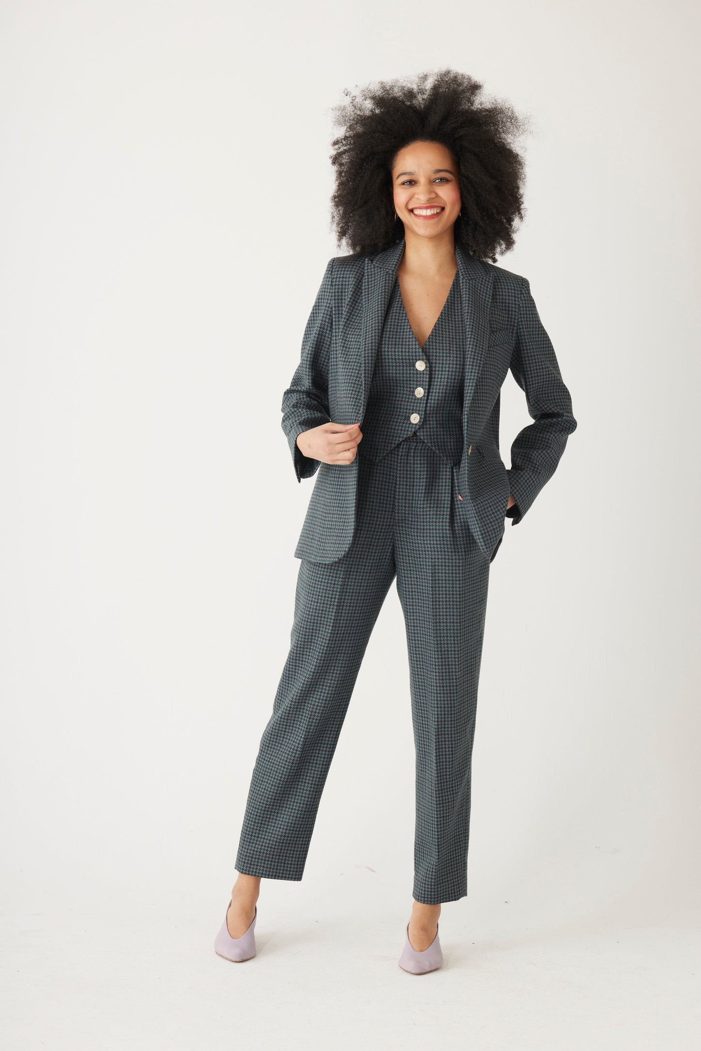 Bianca Blazer in Evergreen Houndstooth Wool Jackets CHRISTINE ALCALAY   