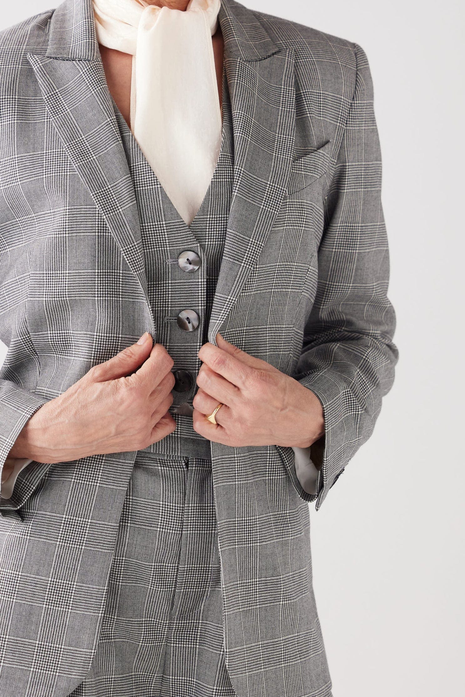 Bianca Blazer in Black Plaid Tropical Wool Jackets CHRISTINE ALCALAY Black Plaid 0