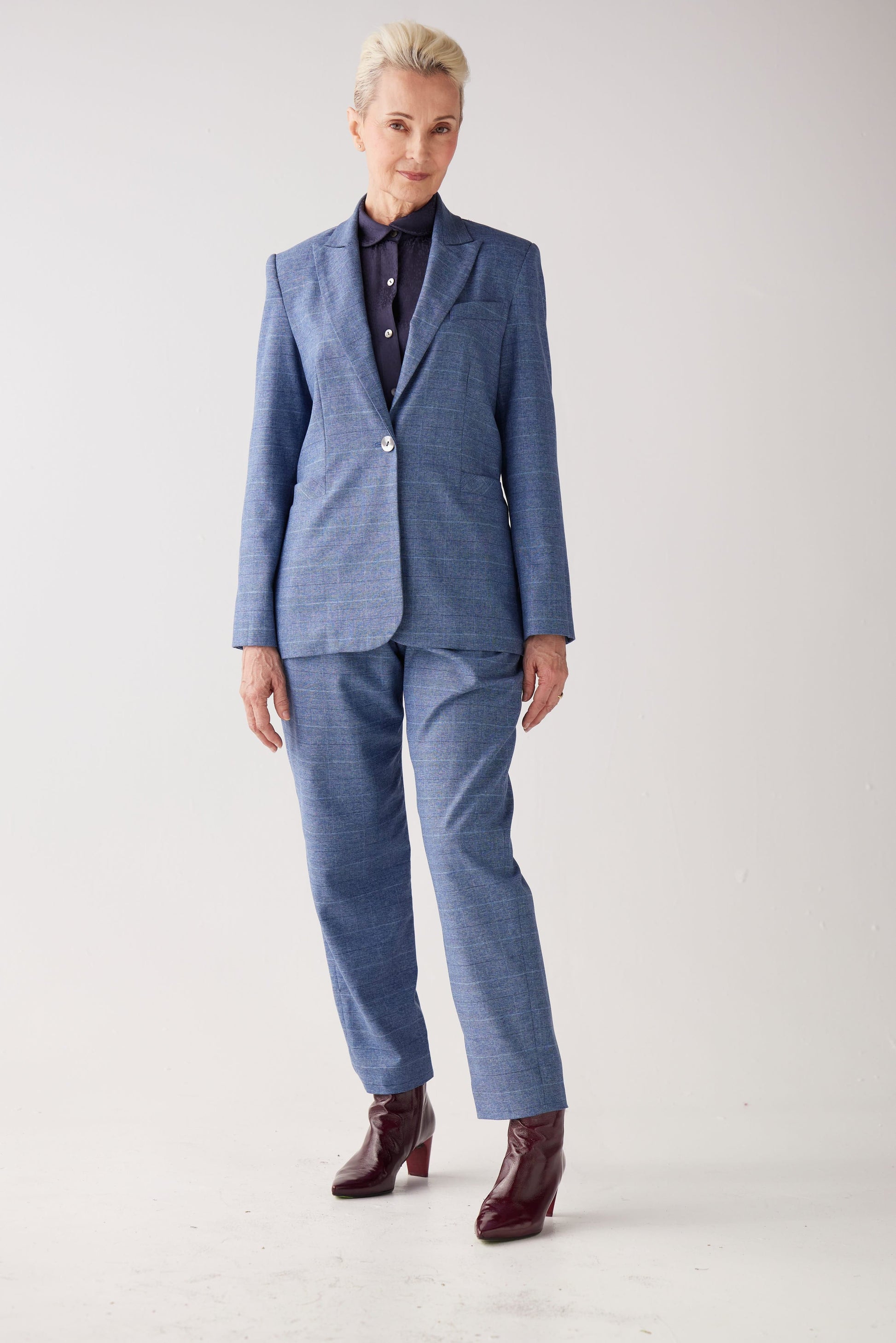 Bianca Blazer in Sky Plaid Tropical Wool Jackets CHRISTINE ALCALAY