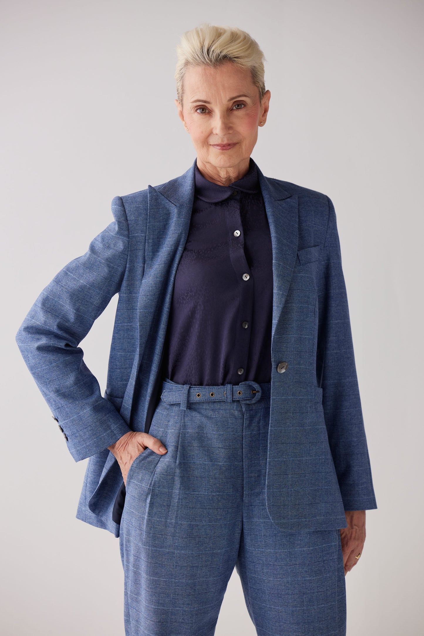 SAMPLE FW25 - Bianca Blazer in Sky Plaid Tropical Wool Samples CHRISTINE ALCALAY