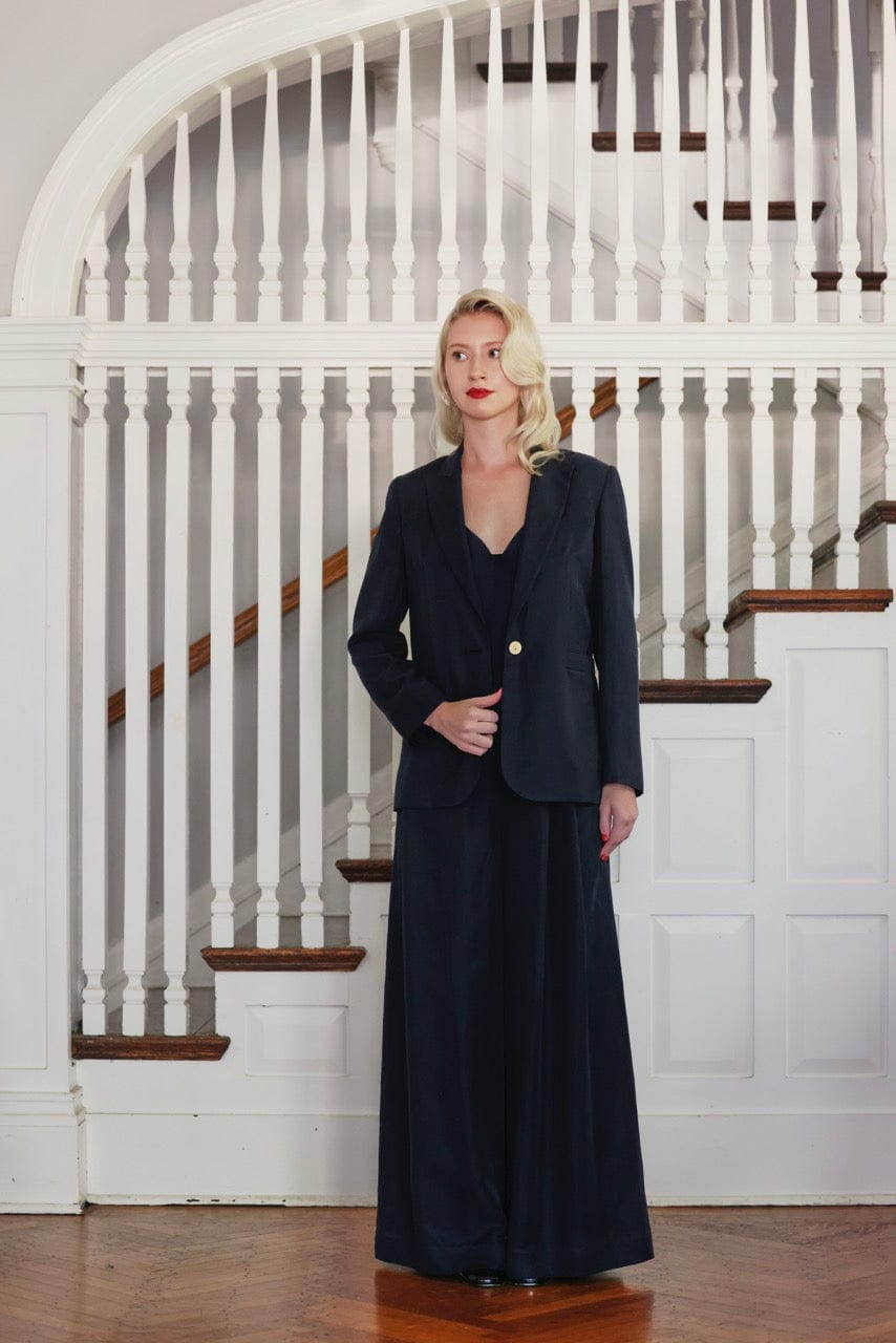Bianca Jacket in Cupro Linen Blend Jackets CHRISTINE ALCALAY Dark Navy 0
