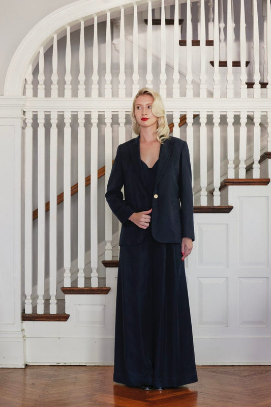 Bianca Peak Lapel Blazer in Cupro Linen Jackets CHRISTINE ALCALAY Dark Navy 0