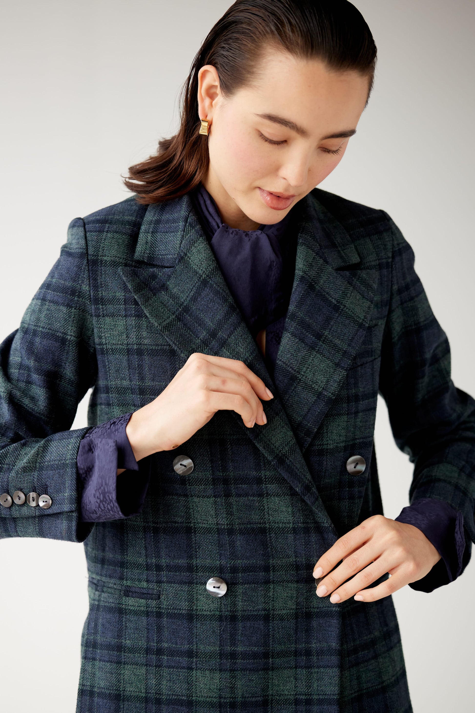 SAMPLE FW25 - Charlie Jacket in Cotton Plaid Suiting Samples CHRISTINE ALCALAY Forest Plaid 0