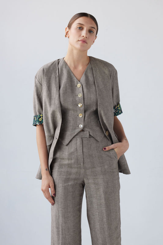 Sandra Jacket in Linen Herringbone Jackets CHRISTINE ALCALAY   