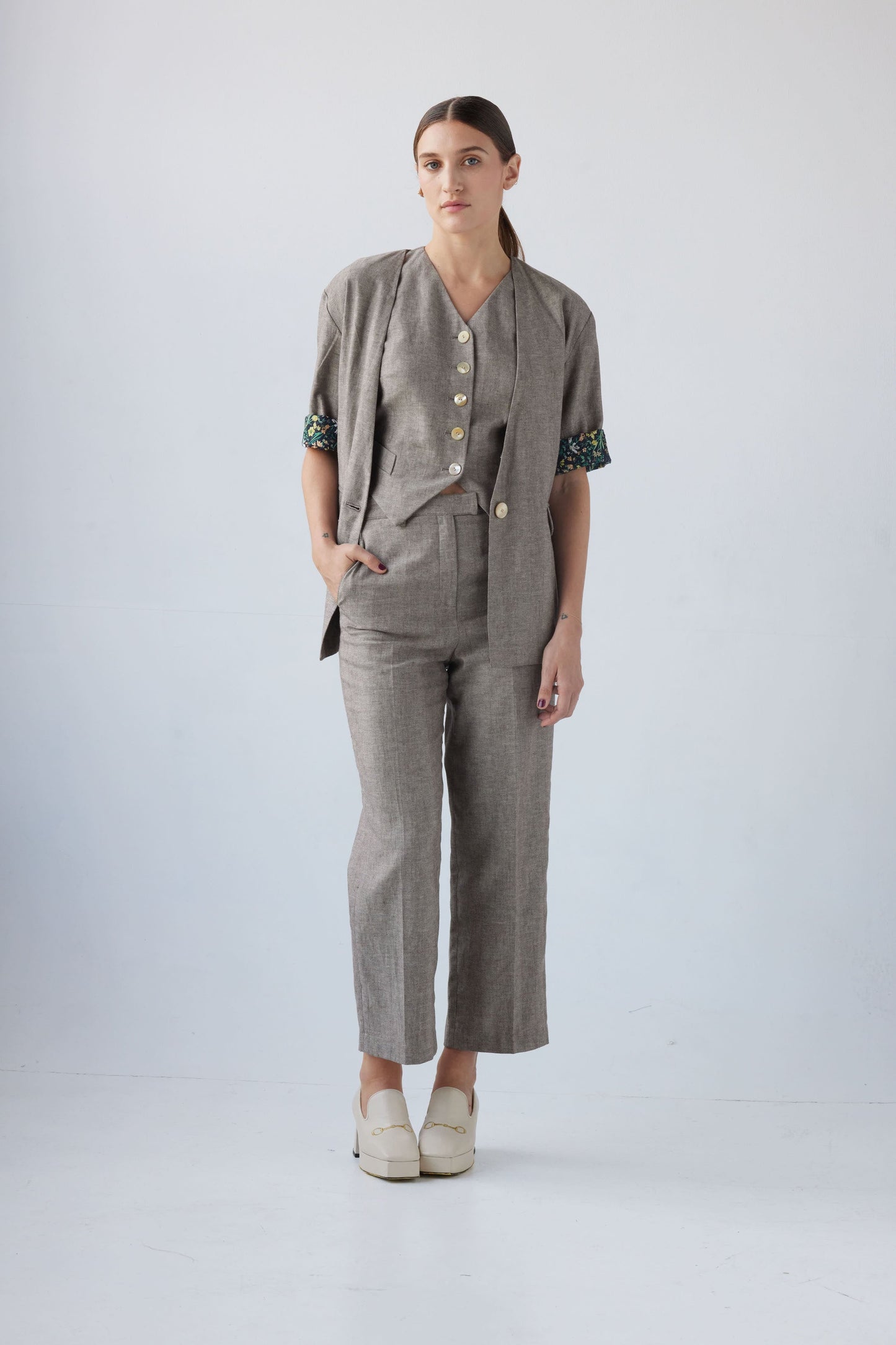 Sandra Jacket in Linen Herringbone Jackets CHRISTINE ALCALAY   