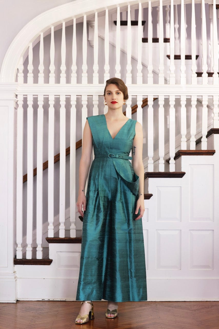 Reva Jumpsuit in Silk Dupioni Jumpsuits CHRISTINE ALCALAY Adriatic 00