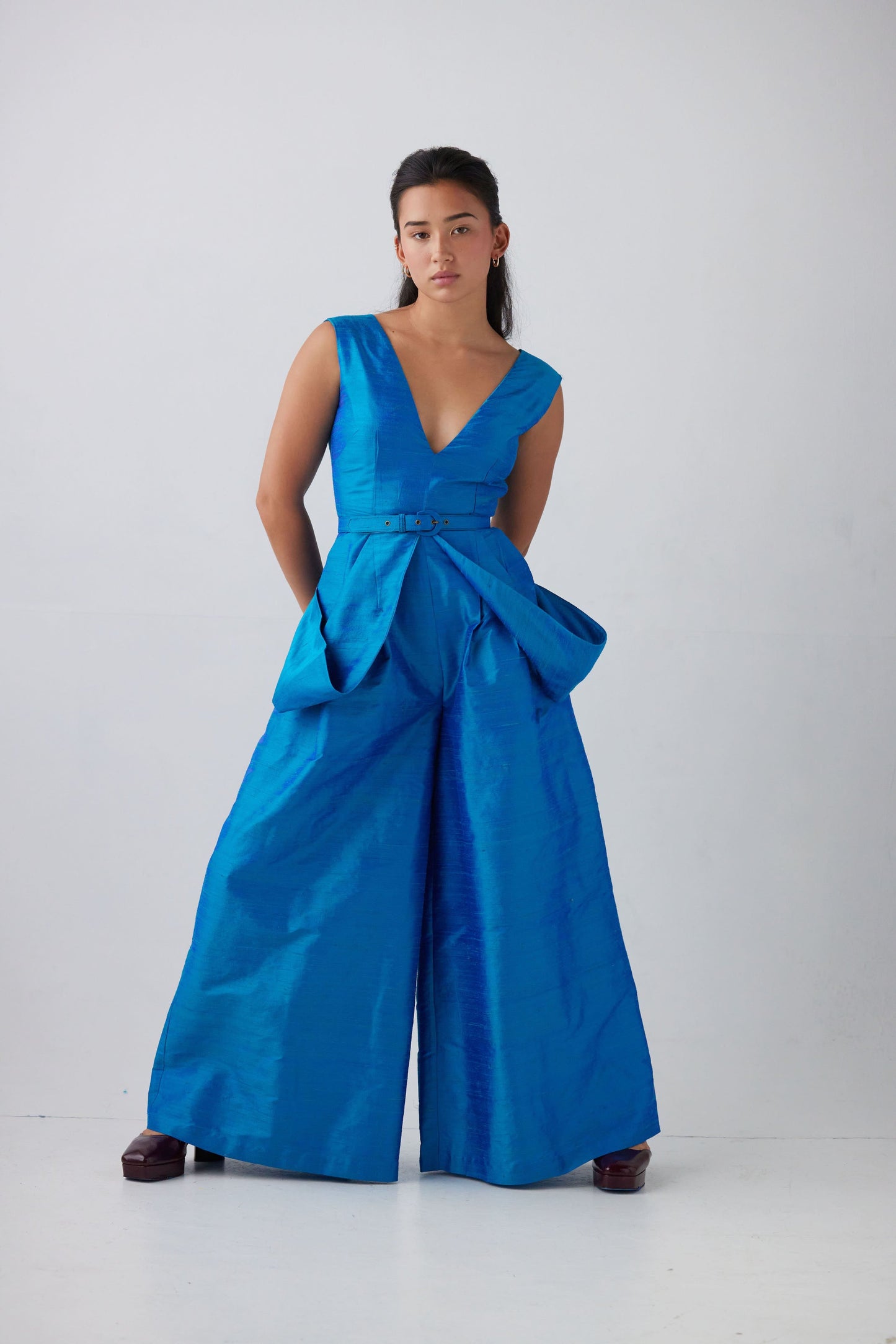 Reva Jumpsuit in Silk Dupioni Jumpsuits CHRISTINE ALCALAY Caspian 2