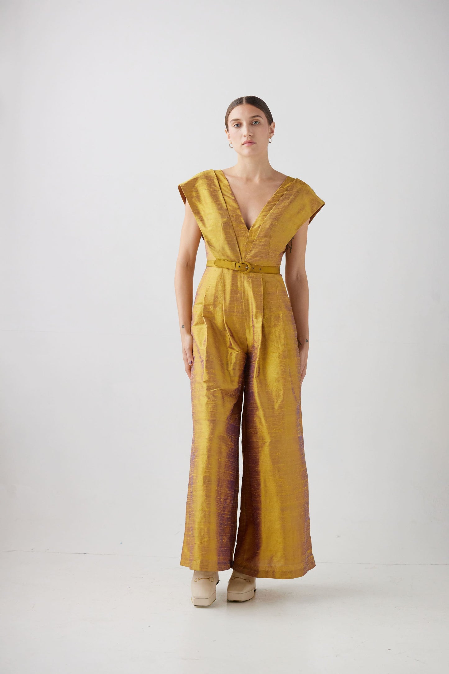 Reva Jumpsuit in Silk Dupioni Jumpsuits CHRISTINE ALCALAY Citrine Dupioni 00