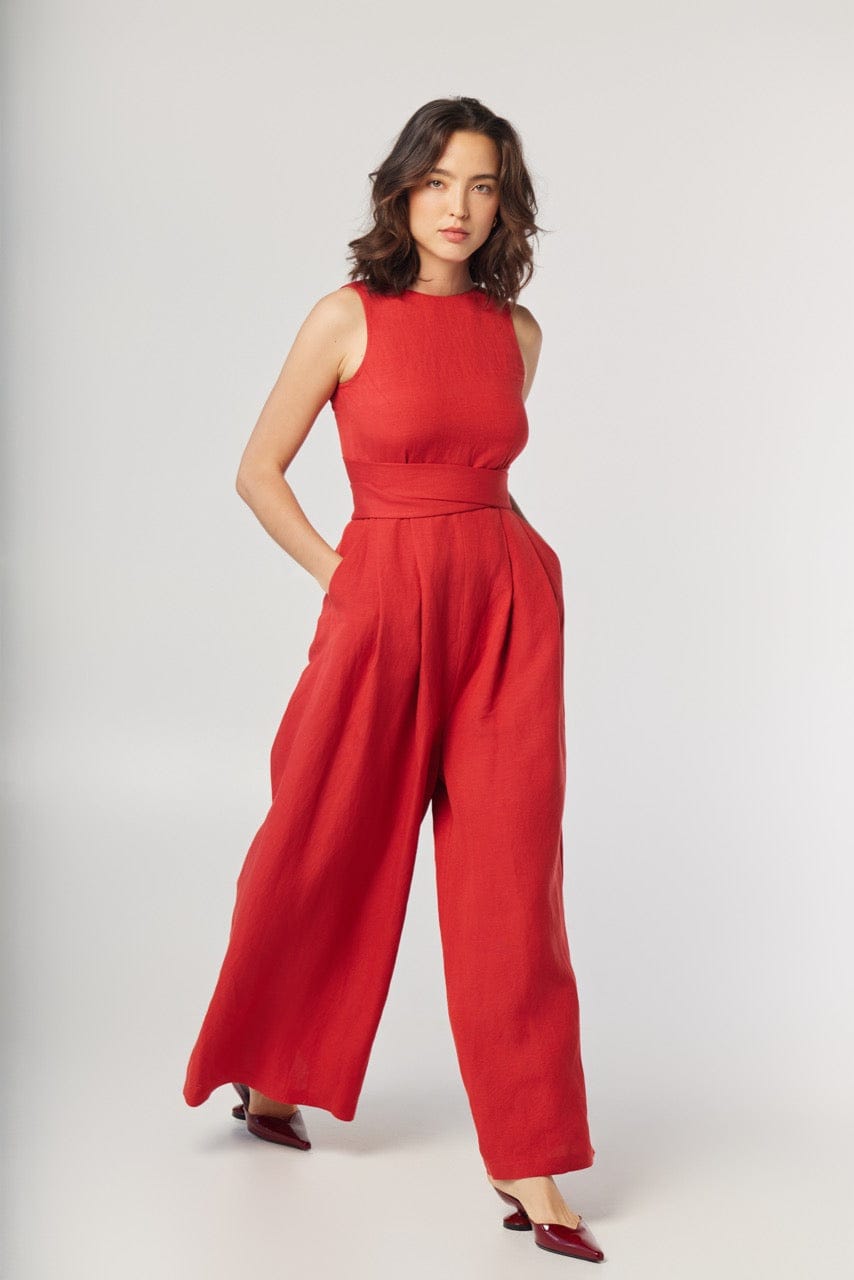 Kyoko Jumpsuit in Cayenne Linen Blend Jumpsuits CHRISTINE ALCALAY