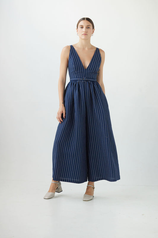Quynh Jumpsuit in Linen Midnight Stripe Jumpsuits CHRISTINE ALCALAY Midnight Stripe 0 