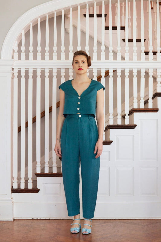 Sophia Tapered Pant in Linen Pants CHRISTINE ALCALAY Adriatic 0
