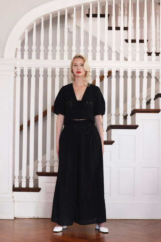 Gretchen Pant in Eyelet Pants CHRISTINE ALCALAY All Black XS/S