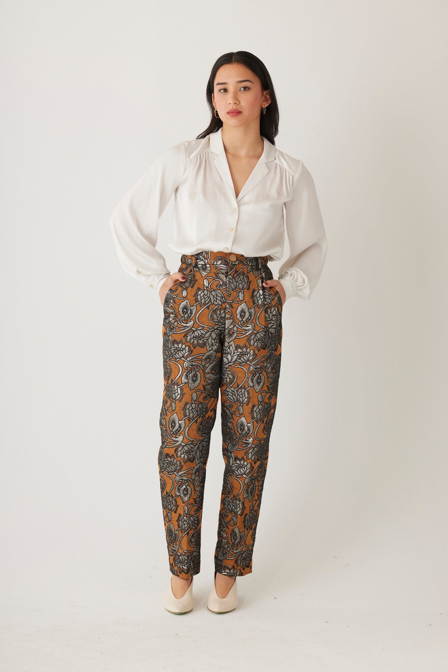Sophia Pant in Brocade Pants CHRISTINE ALCALAY Bronze Brocade 0