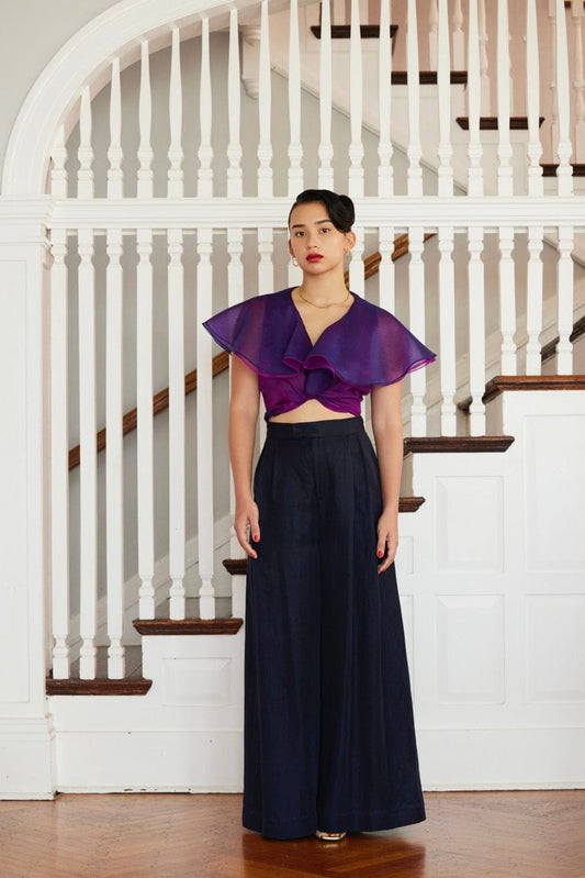 Katherine Wide Leg Pant in Cupro Linen Pants CHRISTINE ALCALAY Dark Navy 00