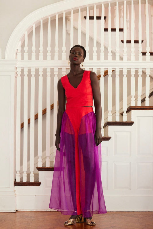 Victoria Pant in Silk Organza/Cupro Linen Blend Pants CHRISTINE ALCALAY Fire 0