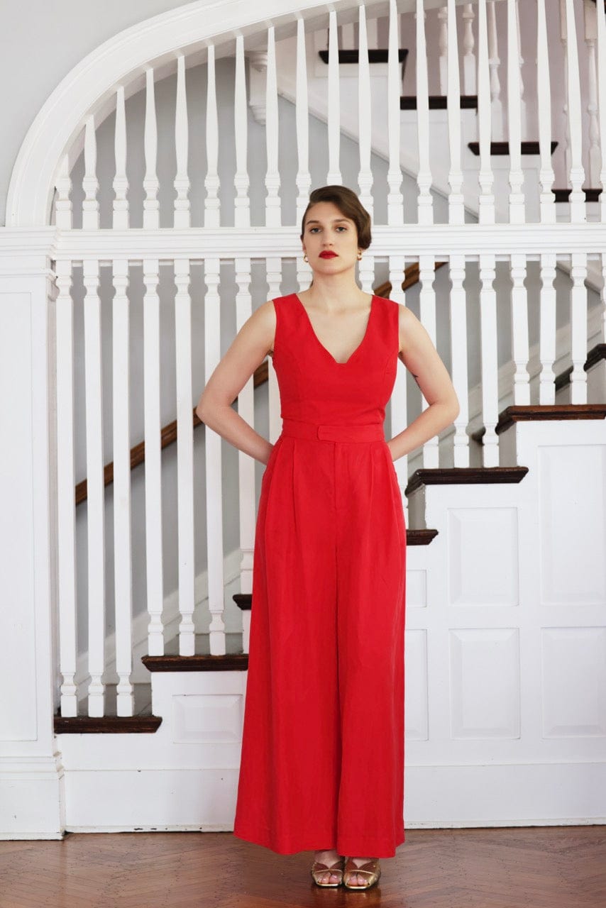 Katherine Wide Leg Pant in Cupro Linen Pants CHRISTINE ALCALAY Fire 00