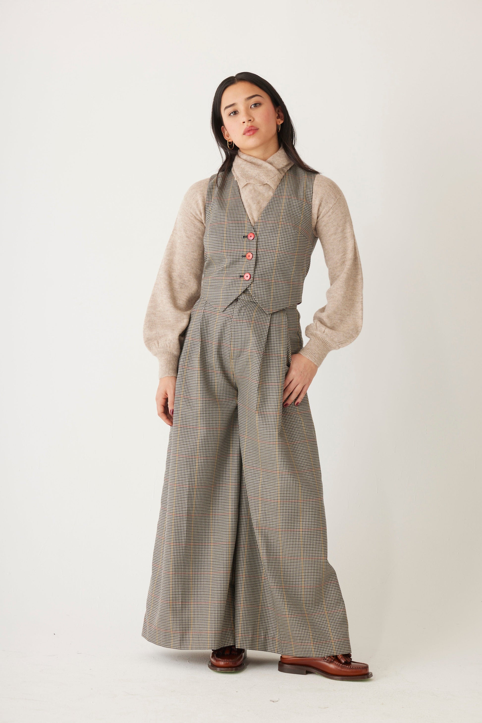 Katherine Pant in Tropical Wool Plaid Pants CHRISTINE ALCALAY