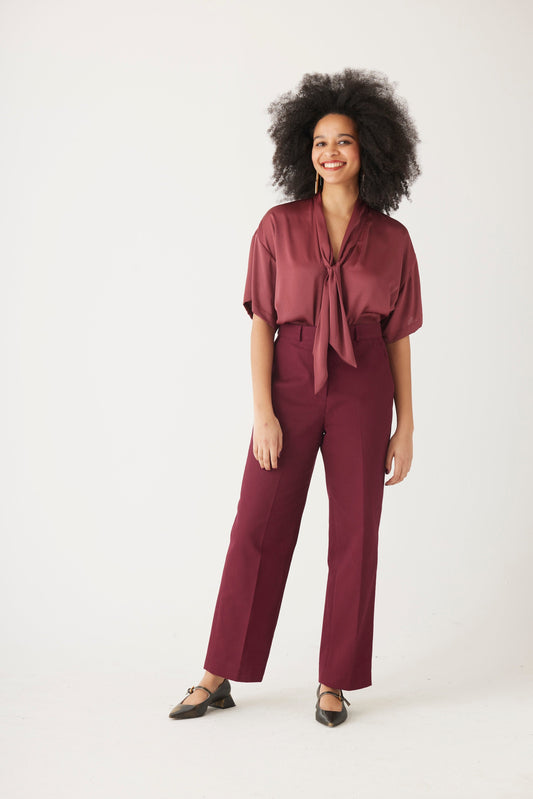 Piper Pant in Cotton Twill (Full Length) Pants CHRISTINE ALCALAY Wine 0