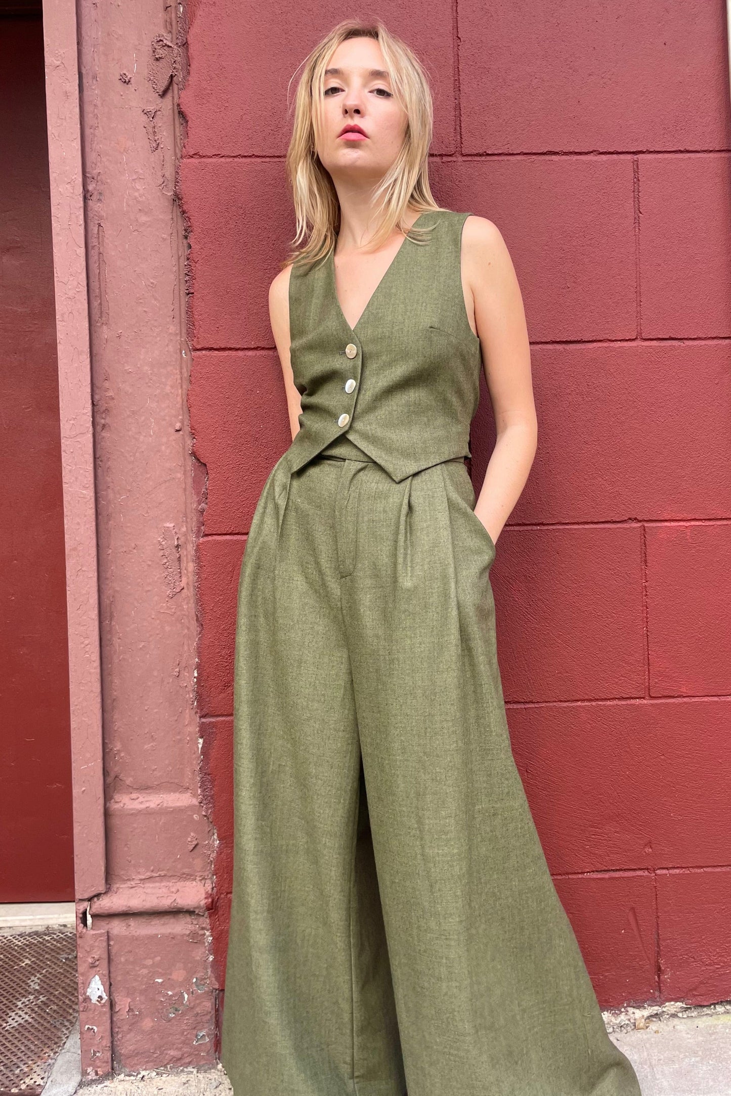 Katherine Pant in Olive Wool Pants CHRISTINE ALCALAY