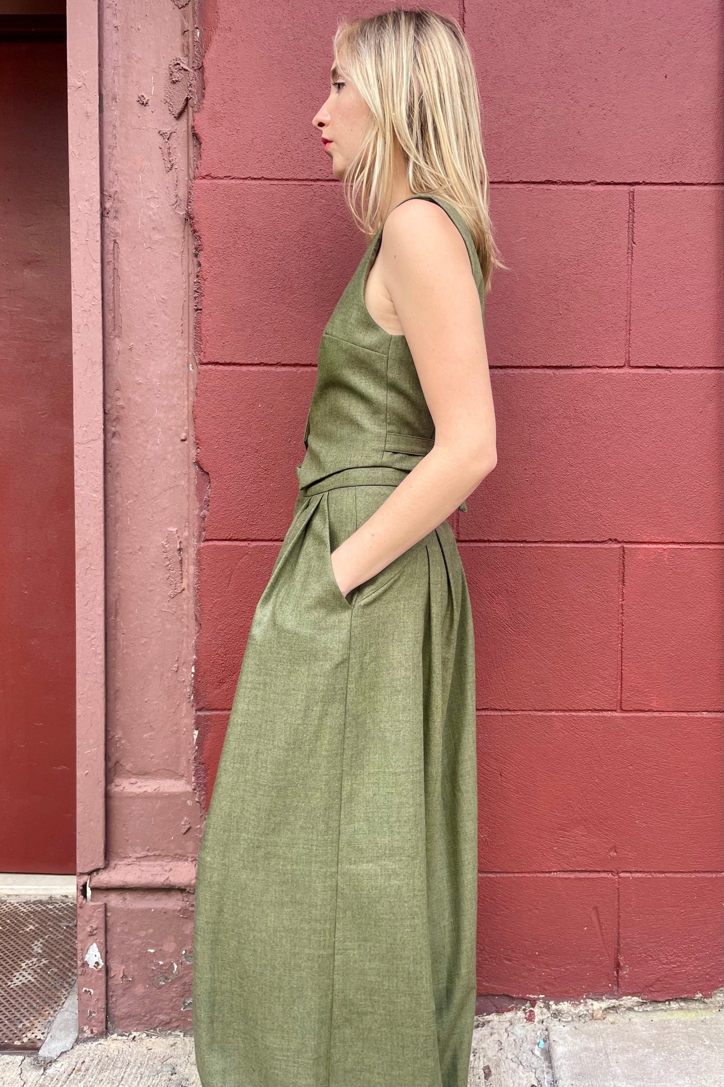 Katherine Pant in Olive Wool Pants CHRISTINE ALCALAY