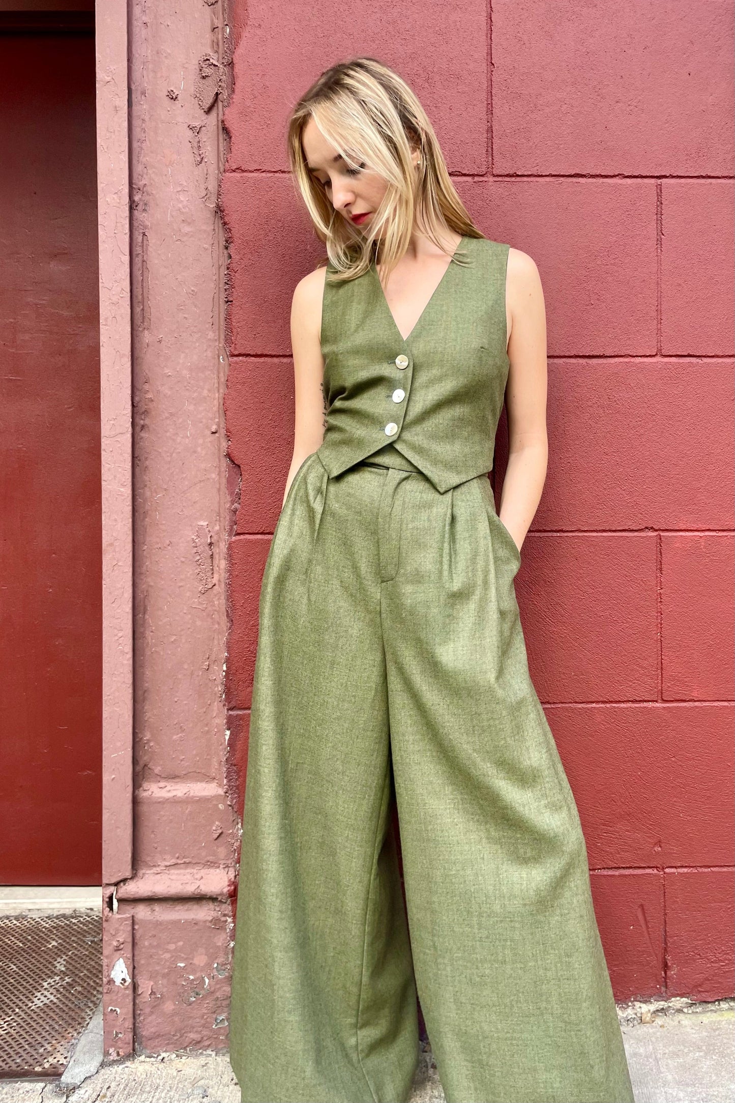 Katherine Pant in Olive Wool Pants CHRISTINE ALCALAY olive 0