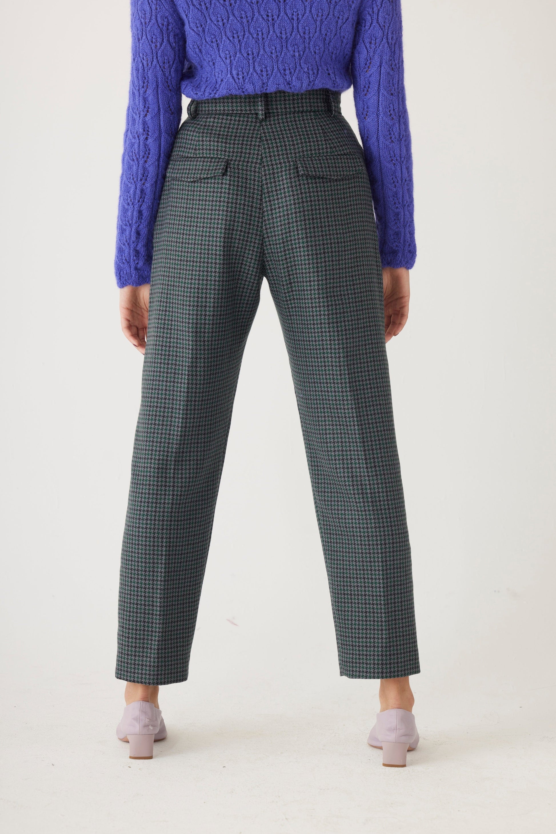 Sophia Trouser in Evergreen Houndstooth Wool Pants CHRISTINE ALCALAY