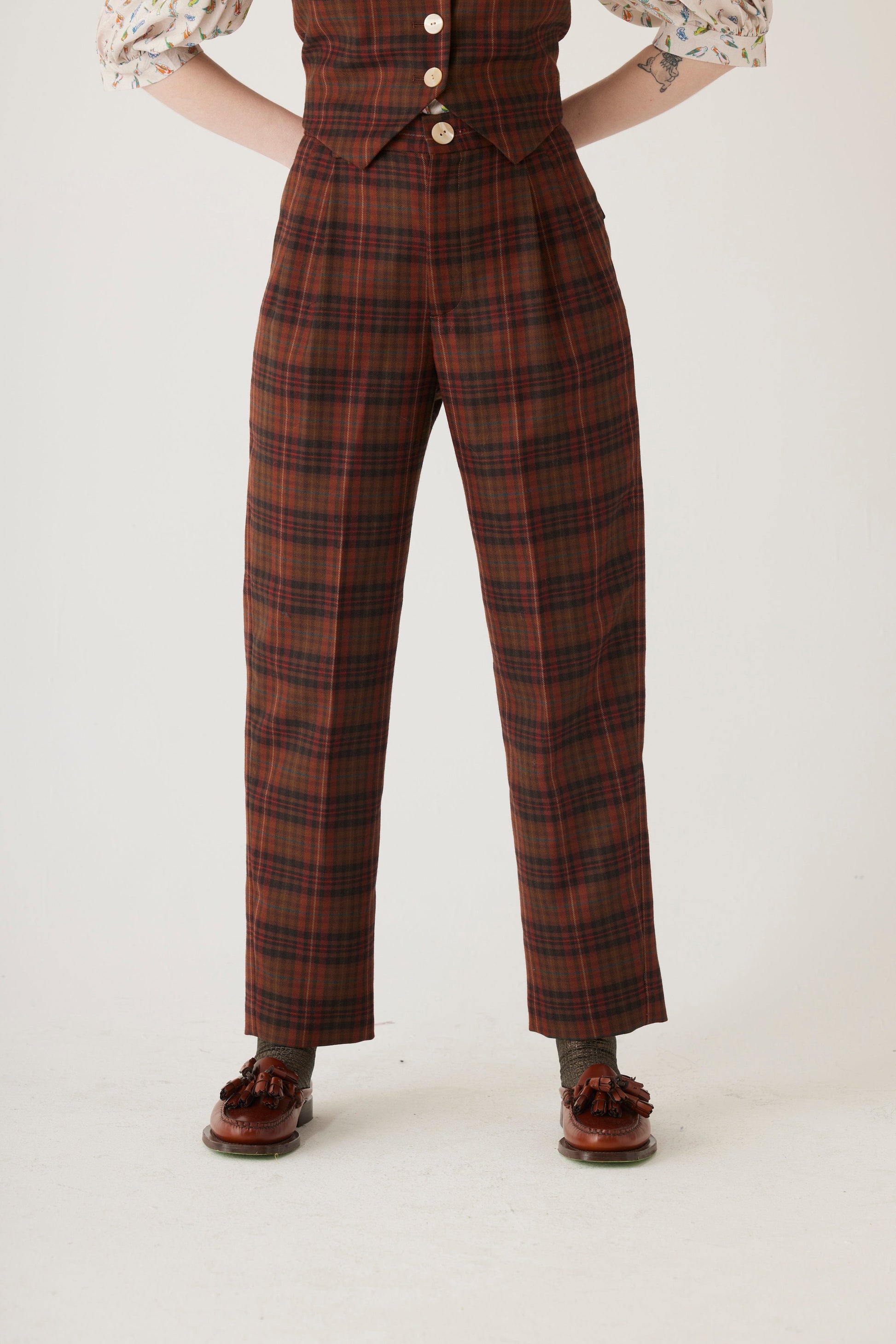 Sophia Trouser in Fireside Plaid Wool Pants CHRISTINE ALCALAY