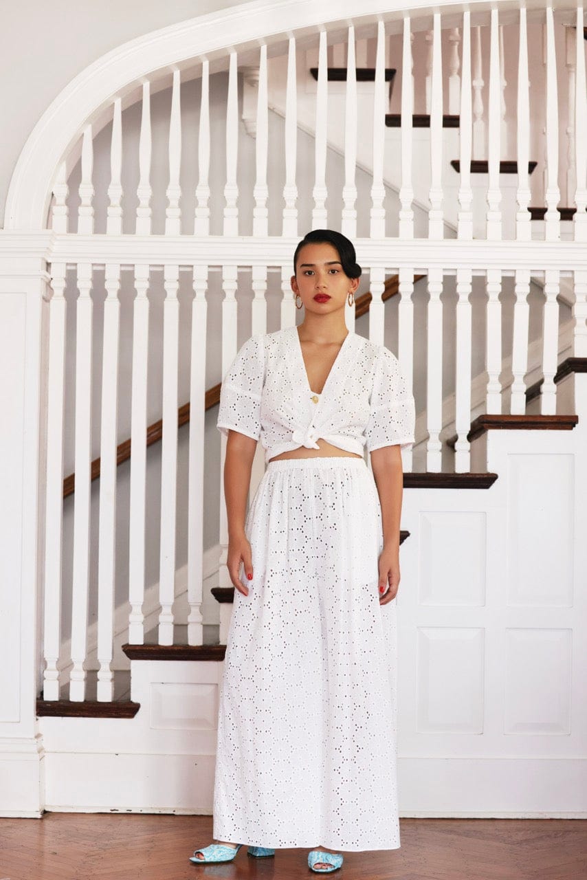 Gretchen Pant in Eyelet Pants CHRISTINE ALCALAY White XS/S