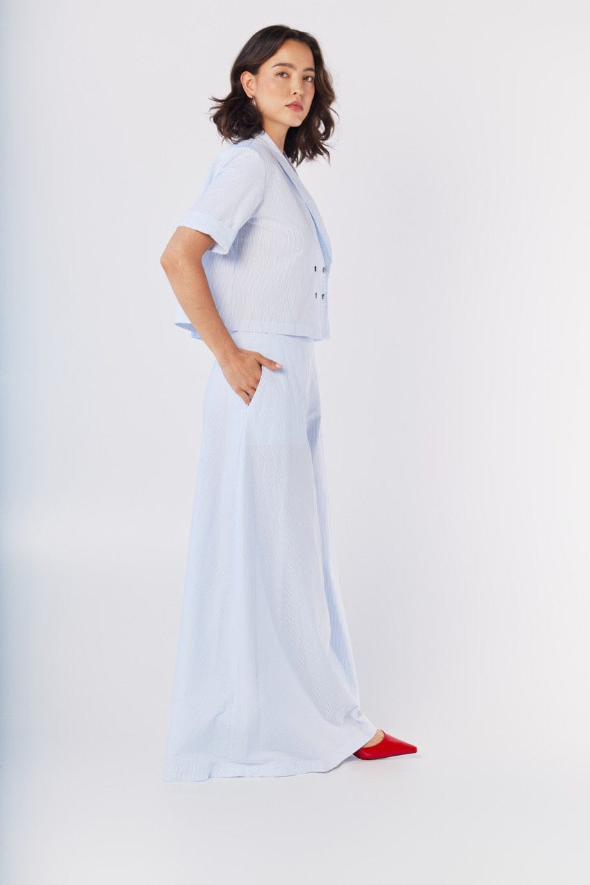 Angela Pants in Blue Stripe Seersucker Pants CHRISTINE ALCALAY