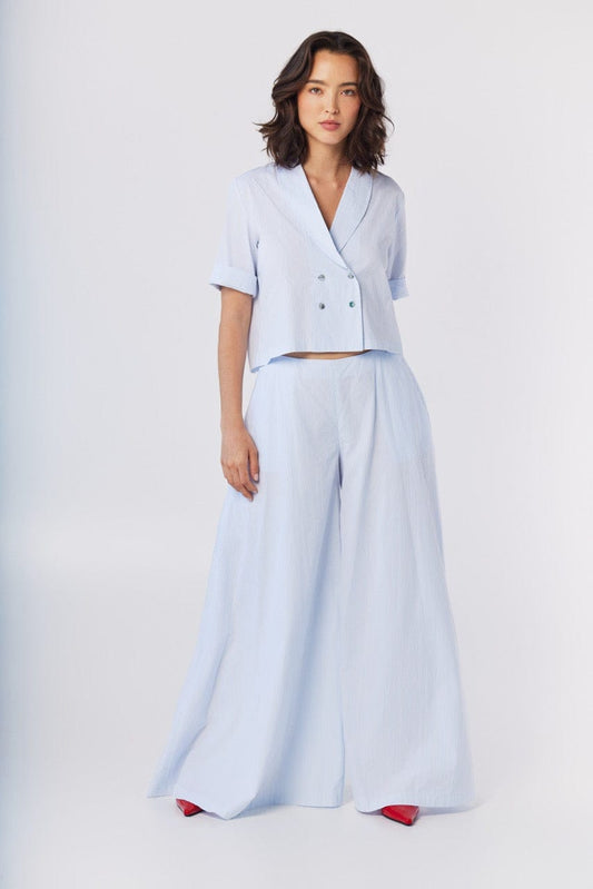 Angela Pants in Blue Stripe Seersucker Pants CHRISTINE ALCALAY