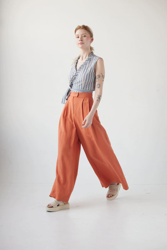 Katherine Wide Leg Pant in Linen Pants CHRISTINE ALCALAY Carnelian 00