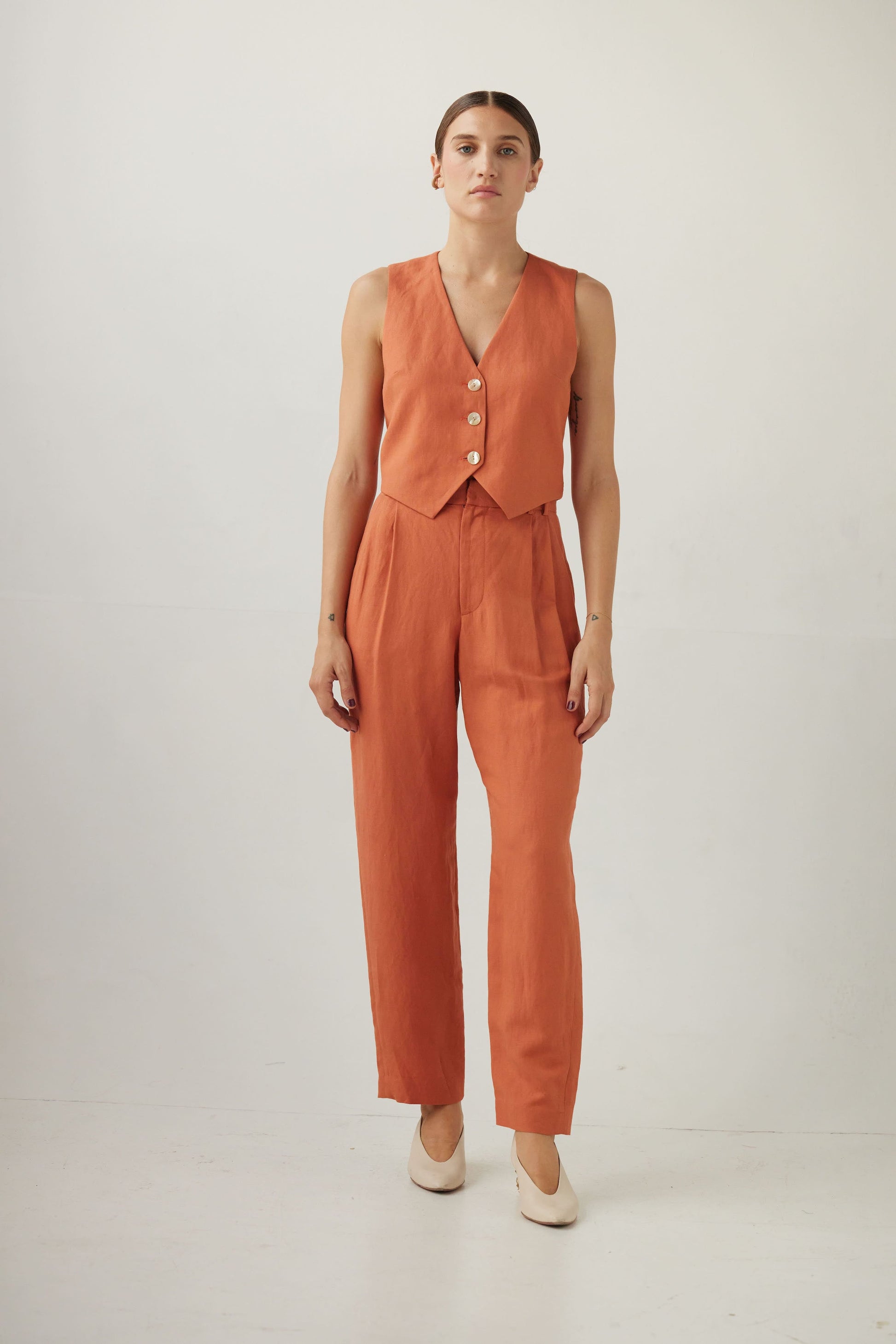 Sophia Pant in Linen Blend Pants CHRISTINE ALCALAY Carnelian 0 