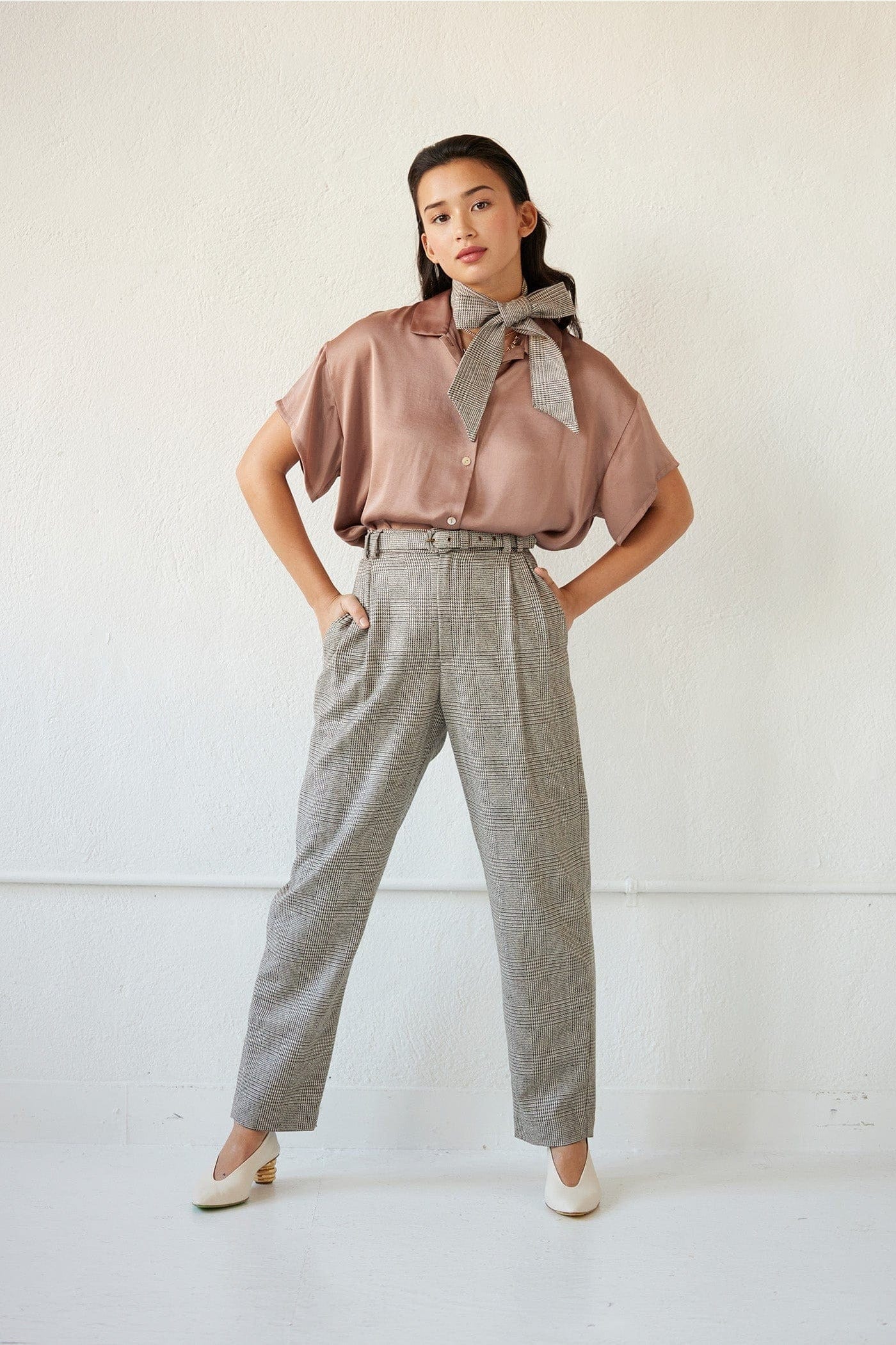 Sophia Pant in Chai Plaid Wool Pants CHRISTINE ALCALAY Chai Plaid 0 